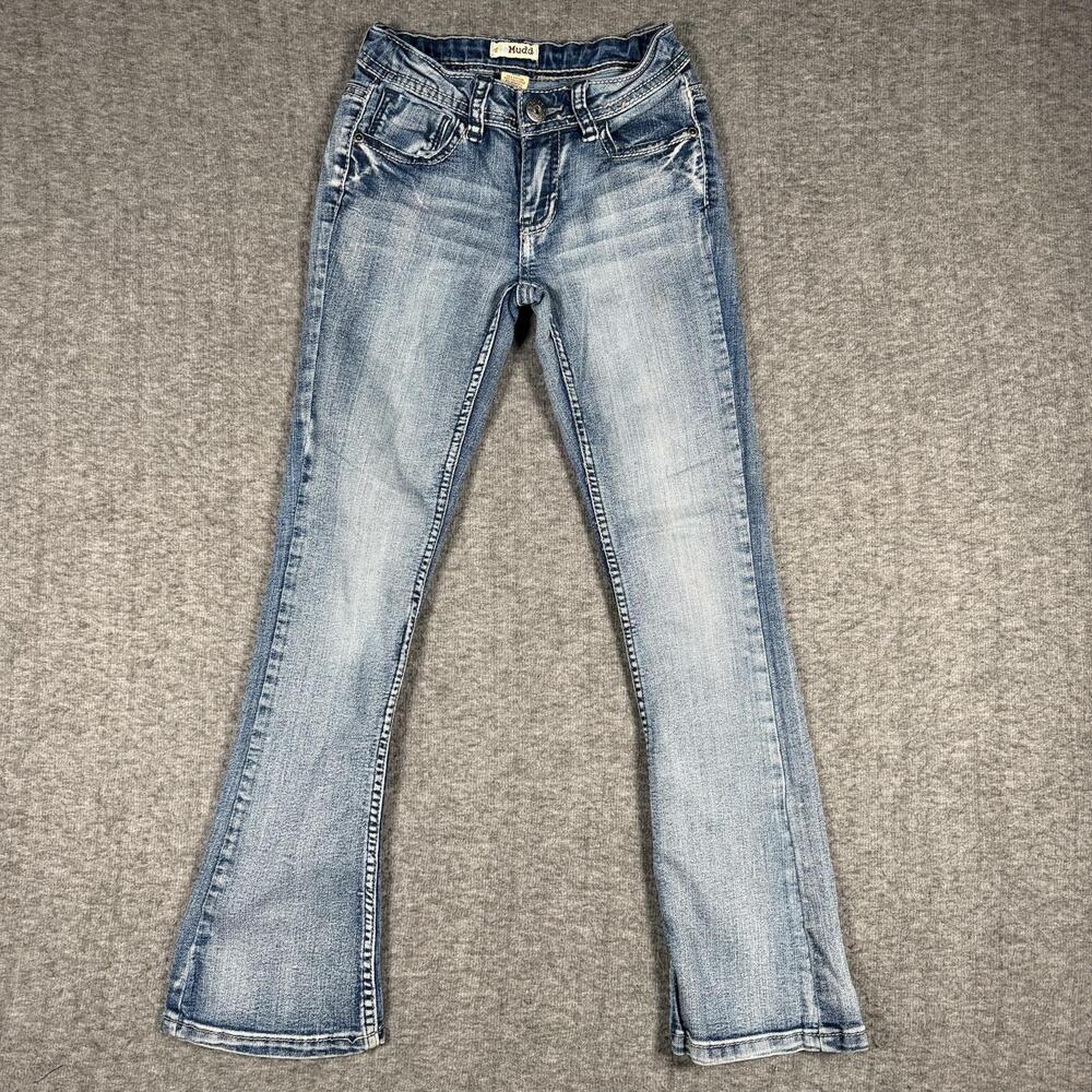 Mudd Jeans Girls 10 Slim Blue Bootcut Flap Pocket Stretch Denim Y2K Style